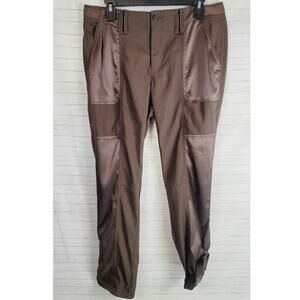 WHBM The Straight Crop Satin Utility Pants in Chocolate Brown, sz 10